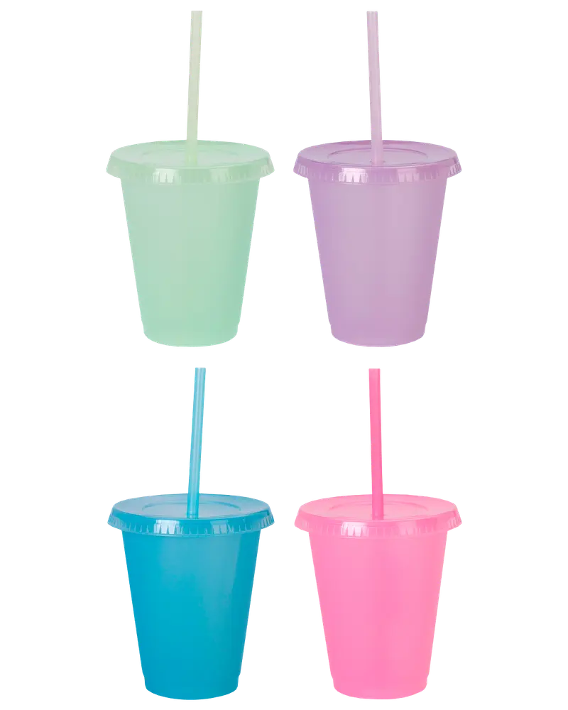 Mugg med lock och sugrör 4-pack