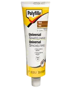 Polyfilla Universal Spartelfarve, 0-2mm, til træ, metal og polyester. Hvid farve, egnet til indendørs og udendørs brug. Leveres i en tube.