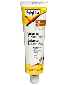 Polyfilla Universal Spartelfarve, 0-2mm, til træ, metal og polyester. Hvid farve, egnet til indendørs og udendørs brug. Leveres i en tube.