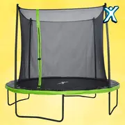 Trampolin med sort net og grøn kant