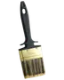 Bred 70 mm malerpensel med sort plastgreb og guldfarvet metalbånd. Tætte, lige børster til store flader. Håndtaget har hul til ophæng.