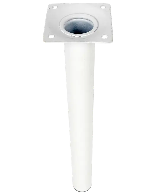 Hvidt skråt stangholder med firkantet monteringsplade og fire skruehuller, designet til fiskestænger på både. Robust konstruktion, velegnet til marine miljøer.