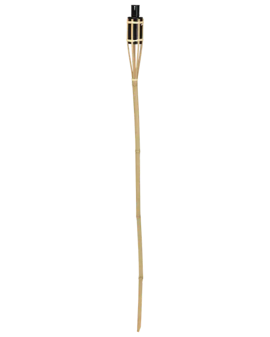 Bambusfakkel med sort metalbeholder til olie i toppen. Lang, slank stang til nem placering i jorden. Perfekt til udendørs belysning af have eller terrasse.