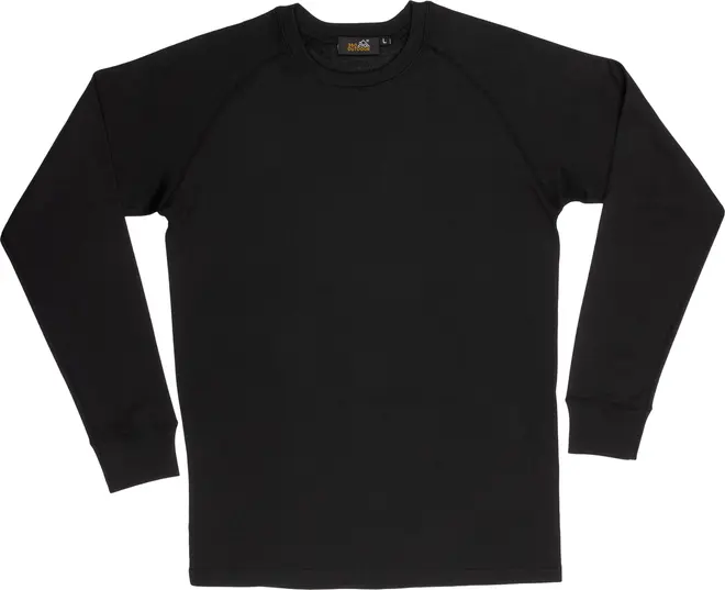 Sort langærmet T-shirt med rund hals, lavet af glat stof. Har ribbede manchetter og lige kant. Enkel, klassisk stil, velegnet til lag-på-lag eller alene.