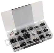 Plastlåda med olika svarta gummi O-ringar i flera storlekar, varje fack har en storlek, perfekt för tätning och reparation.