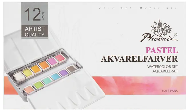 Phoenix Akvarelfarver 12 stk. - pastel