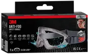 3M anti-dug sikkerhedsbrille med klart glas, stød- og stænksikre, fleksibel ramme, indirekte ventilation, justerbar rem og Scotchgard anti-dug belægning. Én pr. æske.
