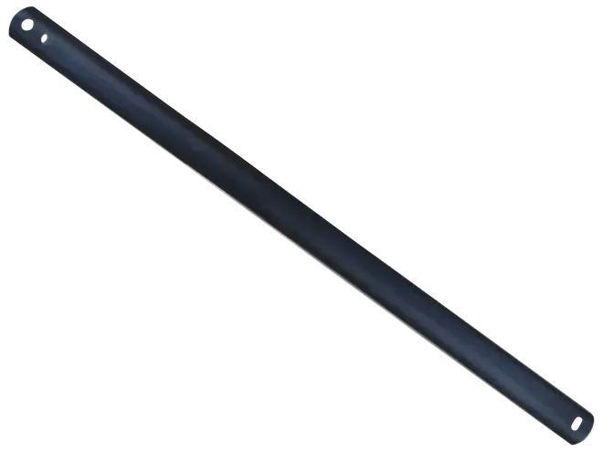 Lang, slank, sort metalstang med afrundede kanter og to skruehuller i hver ende, beregnet til montering eller strukturel støtte.