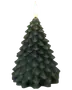 Grøn stearinlys formet som et juletræ med detaljeret grenstruktur og én væge i toppen, perfekt til juledekoration eller som sæsonbetonet gave.