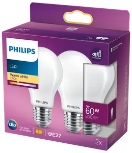 PHILIPS LED-pære 7W E27 A60 2-pak