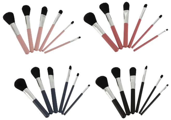 Makeup børster 6 dele - assorterede farver