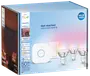 Philips Hue Essential GU10 startpakke med tre smarte LED-pærer, Hue Bridge og trådløs dæmperkontakt. Giver hvidt og farvet lys, kompatibel med smart home-systemer.