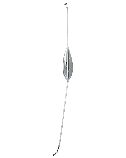 Slankt sølvfarvet fiskerig med strømlinet midterkrop, lange linjestykker og en lille terminalkrog.