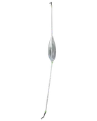 Slankt sølvfarvet fiskerig med strømlinet midterkrop, lange linjestykker og en lille terminalkrog.