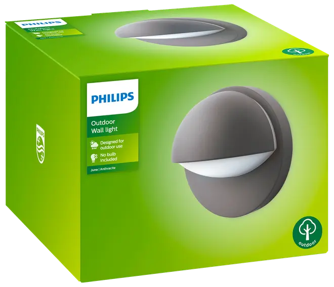 PHILIPS Væglampe June E27 - antracitgrå