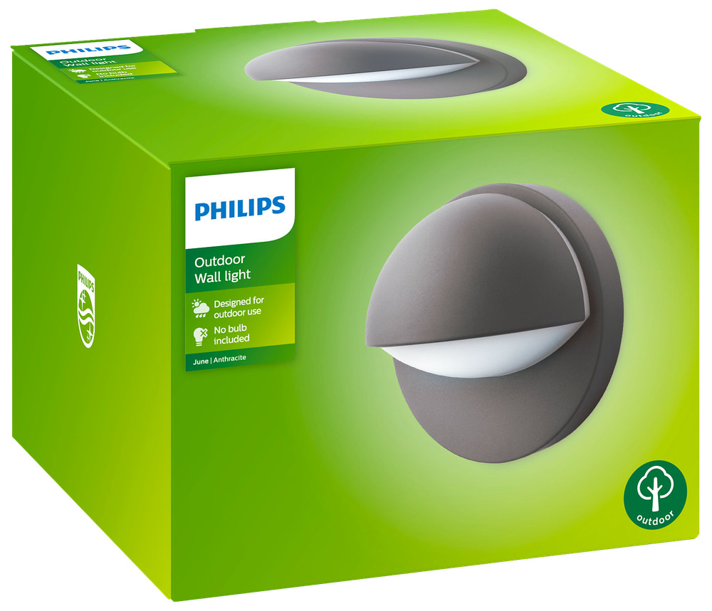 PHILIPS Væglampe June E27 - antracitgrå