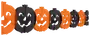 Papirguirlande med skiftevis orange og sorte græskarhoveder med udskårne øjne, næse og mund. Perfekt til Halloween pynt. Let og sammenfoldelig til ophængning.