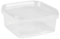 Klar, fyrkantig plastmatlåda med tättslutande lock. Perfekt för förvaring av rester, matförberedelse eller organisering i skafferiet. Tål diskmaskin, mikro och frys.