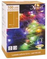 Nowel multicolor LED-ljusslinga, 9,9 meter lång, 100 LED-lampor, 8 funktioner, för inomhusbruk, 3 års garanti, drivs med stickkontakt.