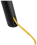 Sort kabelstyringshylster med en gul ledning indeni. Hylsteret er cylindrisk og fleksibelt, designet til at organisere og beskytte kabler og holde dem ryddelige.