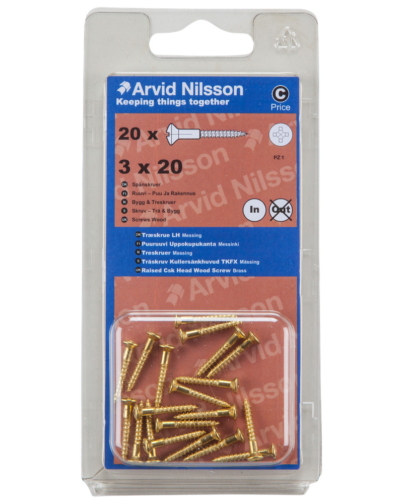 Arvid Nilsson Træskrue messing 3 x 20 mm 20-pak