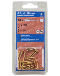 Arvid Nilsson Træskrue messing 3 x 20 mm 20-pak