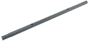 Grå metallförlängningsstång, cylindrisk form, med jämnt placerade hål för justerbar längd. Passar till kompatibla verktyg eller städutrustning. Slät och lätt.