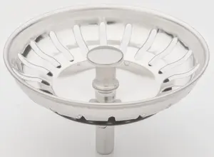 Diskho-sil i rostfritt stål med slitsad design, mittknopp för enkel borttagning, passar standardavlopp, förhindrar stopp, hållbar och lätt att rengöra.