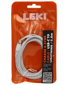 Hvid USB-C til Lightning oplade- og synkroniseringskabel, 2,0 meter langt, pakket i en orange LEKI Denmark pose. Velegnet til iPhone og iPad.