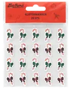 Ark med 20 klistermärken, röda och vita polkagrisar med gröna eller röda rosetter, julmotiv, passar till dekoration eller presentinslagning.