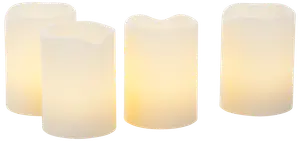 Fyra flamfria LED-ljus med realistisk vaxfinish, varmvit glöd och slät cylindrisk form. Säkert alternativ till vanliga ljus för hem eller fest.