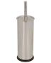 Toiletbørsteholder i rustfrit stål med cylinderform, matchende låg og langt håndtag. Elegant, moderne design med sort skridsikker bund for stabilitet.