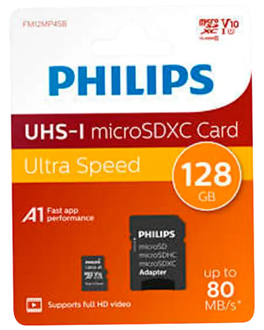 PHILIPS Micro SDXC kort - 128GB med SD adapter