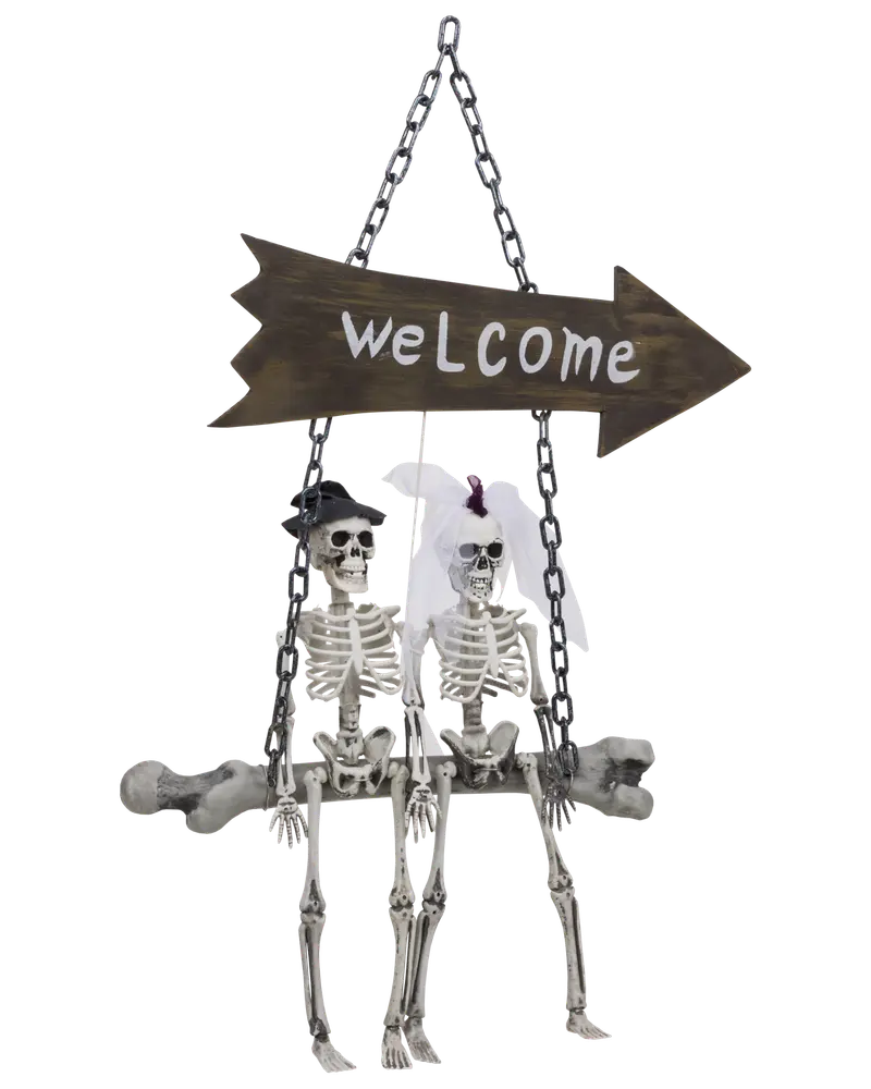 Halloween Skelett brudpar på gunga H. 72 cm