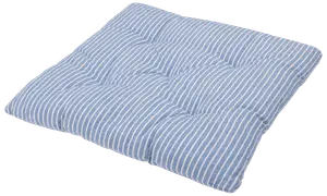 Kvadratisk dyna med blå och vita vertikala ränder, vadderad och sydd för extra komfort. Passar till stolar eller bänkar, ger stöd och dekorativ stil.