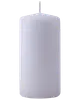 Hvid bloklys med glat, cylindrisk form, flad bund og enkelt, centreret væge. Uparfumeret, velegnet til dekoration eller stemningsbelysning i hjemmet eller til begivenheder.