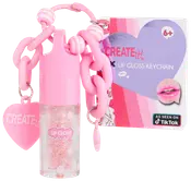 Rosa läppglans-nyckelring med tjock kedja, hjärtberlock och glittrigt glans. Förpackning med hjärtdesign, passar från 6 år. Kompakt och portabel.