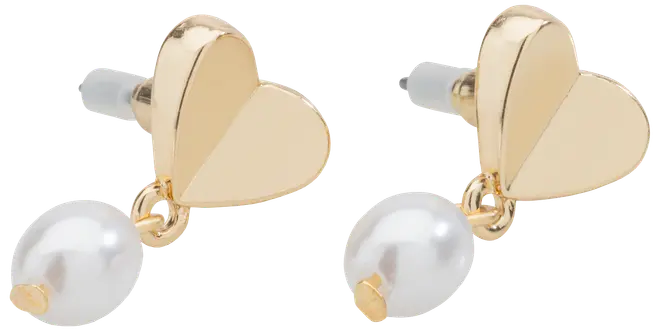 Øreringe lille hjerte med perle - Guld