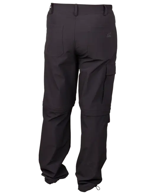 Sorte outdoor-bukser med baglommer, bæltestropper og sidelomme. Aftagelige ben gør dem til shorts. Slidstærkt materiale, ideelle til vandring eller udendørs aktiviteter.