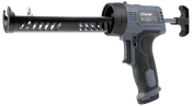 Elektrisk fugepistol med ergonomisk greb, triggerkontrol og robust cylinder til påføring af fugemasse. Mørkegråt og sort design, velegnet til professionel eller gør-det-selv brug.