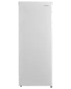 Høj, fritstående køleskab med glat hvid front, enkelt dør og minimalistisk design. Mærket "wasco" ses øverst til højre på døren.