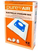 Electrolux Standard Bag pakke med 4 støvsugerposer og 1 filter, passer til flere modeller. Poserne har blå plastbeslag for sikker montering.
