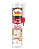 Pattex Perfect House Universal silikoneforsegling, grå farve, mugresistent, egnet til sanitet og byggeri, til flere materialer, patron med dyse for nem dosering.