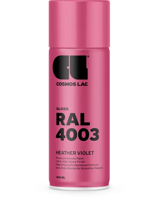 Blank spraymaling, 400 ml, i lyngviolet (RAL 4003). Ultra-højglans finish, hurtigtørrende akrylformel og anti-dryp dyse for jævn påføring.