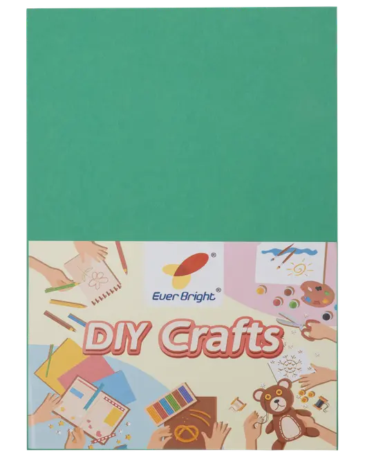 Grönt DIY-pysselpapper från Ever Bright med färgglad framsida som visar konstmaterial och pysselaktiviteter. Perfekt för kreativa projekt och skolbruk.