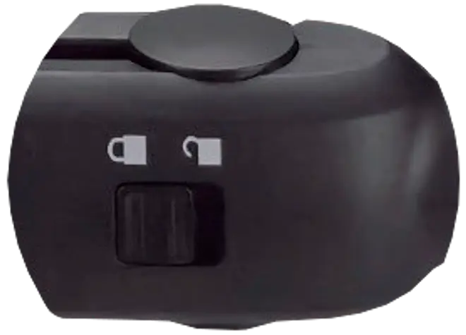 Sort kontrolpanel til kaffemaskine med drejeknap og kontakt til valg mellem enkelt eller dobbelt kop, markeret med kopikoner over kontakten.