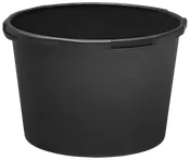 Stor, rund sort plastbalje med forstærket kant og to sidehåndtag. Velegnet til opbevaring, blanding eller transport. Holdbar og let til husholdning eller havebrug.