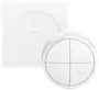 Philips Hue smart fjernbetjening med fire knapper, cirkulært design og vægbeslag. Minimalistisk hvid finish, bruges til styring af smart belysning. Inkluderer fjernbetjening og monteringsplade.