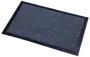 Rektangulär mörkgrå dörrmatta med texturerad yta och svart gummikant, avsedd för inomhus- eller utomhusbruk för att fånga smuts och fukt.