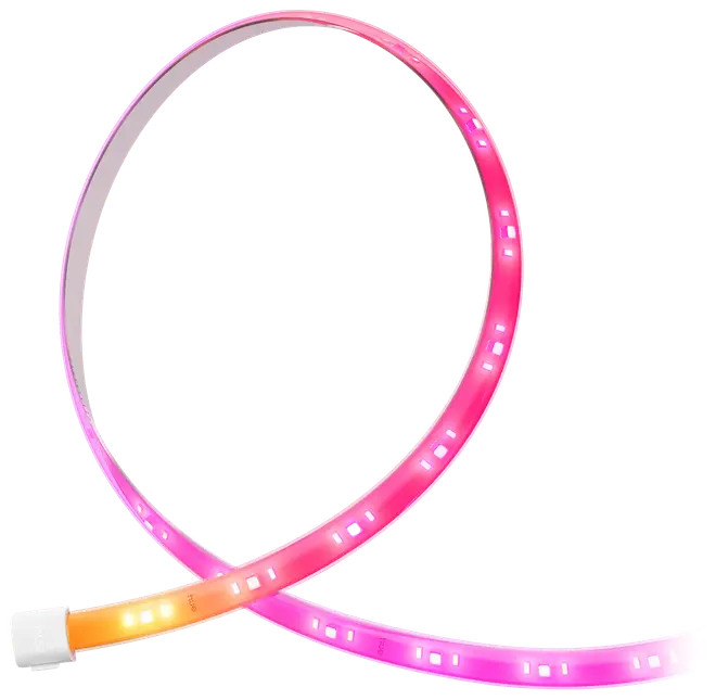 Fleksibel LED-lysbånd med levende pink og orange farver, flere små LED-pærer, egnet til dekorativ belysning, kan bøjes og formes, moderne og stilrent design.